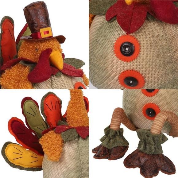 Thanksgiving Turkey Decoration 32 Inch Tabletop Stuffed Turkey Doll - Picture 4 of 7